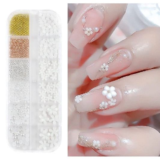 EREBEX 3D Resin Flat Flower Pearl Metal Beads Nail Art Decoration Accessories Manicure DIY