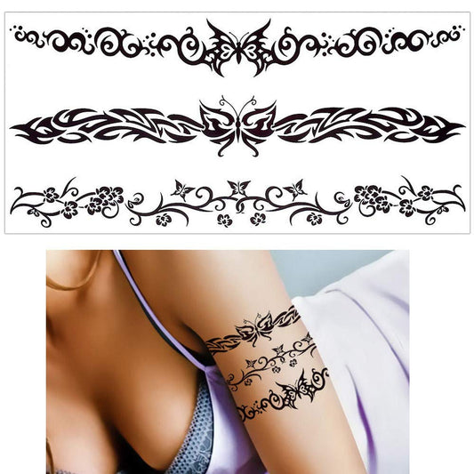 EREBEX 3D Temporary Tattoo Sticker Beautiful Black Color Tribal Totem Cross Heart Popular Design Size 19x9 Cm - 1pc.
