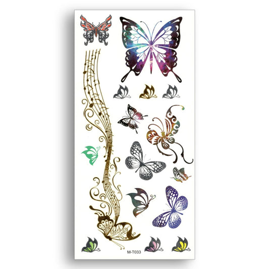 3DEREBEX  Temporary Tattoo Golden And Silver Metallic Sticker Butterflies Design Size 21x10CM - 1PC.