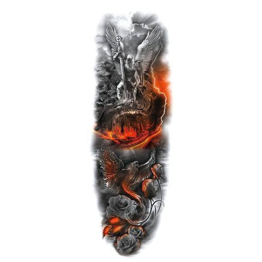 EREBEX Full Arm, Hand Temporary Tattoo Burning Lava Angel of Death Design Tattoo Sticker Size 48x17CM - 1PC.