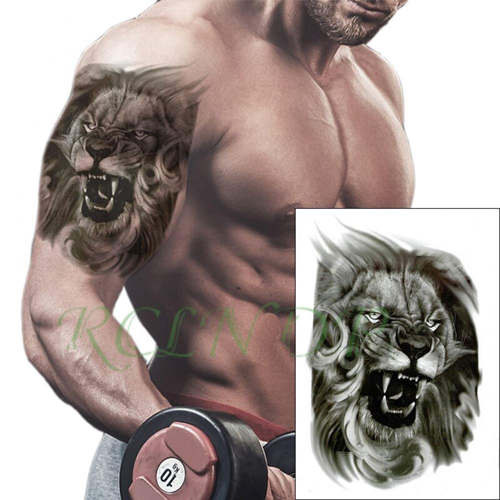 EREBEX 3D Temporary Tattoo Angry Roaring Lion Big Face Design Size 21x15CM - 1PC.