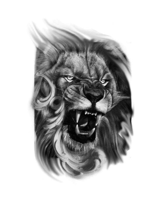 EREBEX 3D Temporary Tattoo Angry Roaring Lion Big Face Design Size 21x15CM - 1PC.