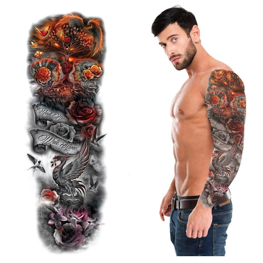 EREBEX Full Arm, Hand Temporary Tattoo For Men, Jungle Birds Flowers Design For Girls Women, Tattoo Sticker Size 48x17CM - 1PC.