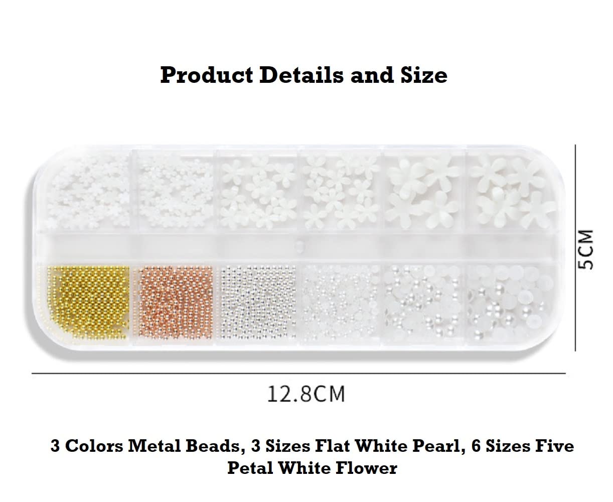 EREBEX 3D Resin Flat Flower Pearl Metal Beads Nail Art Decoration Accessories Manicure DIY