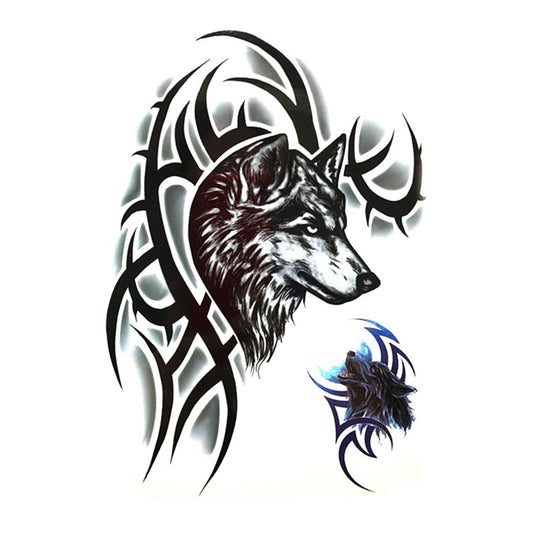 EREBEX 3D Temporary Tattoo Black Big Wolf Face Design Size - 21x15cm