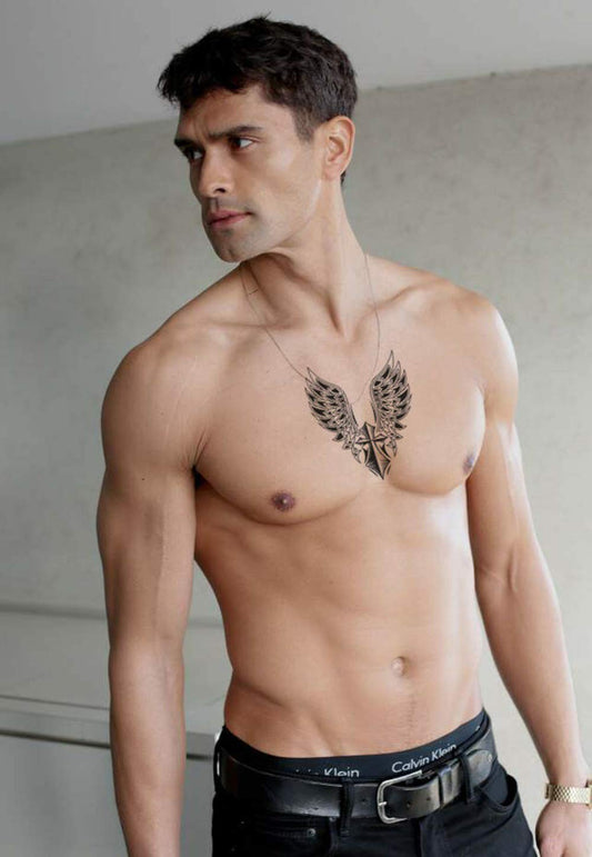 EREBEX 3D Temporary Tattoo Black Big Winged Man Design Size - 21x15cm
