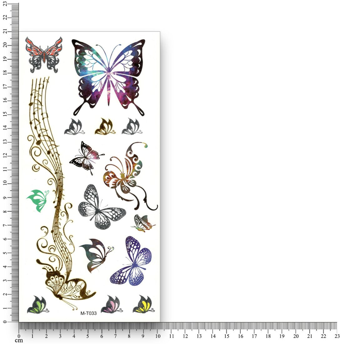 3DEREBEX  Temporary Tattoo Golden And Silver Metallic Sticker Butterflies Design Size 21x10CM - 1PC.