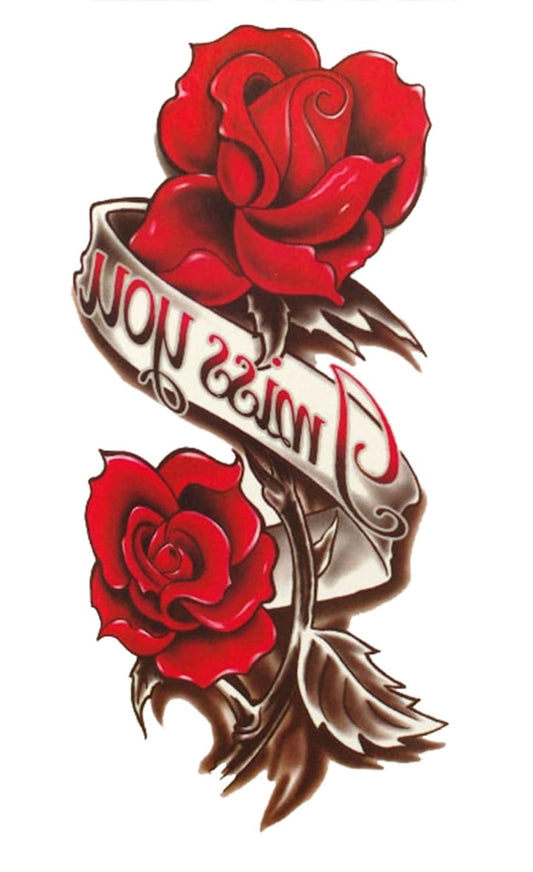 EREBEX Temporary Tattoo 3D Miss You Red Rose Sticker Size 20x10CM - 1PC.