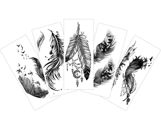 EREBEX 5pcs. Temporary Tattoo Stickers Combo Of Feathers and Birds Mix Design Sticker Size 10.5x6cm
